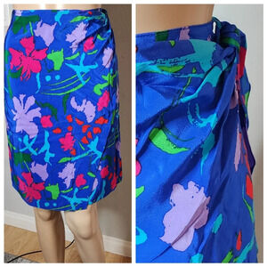 100% silk wrap skirt- n.n.two. blue pink green. Size 12.